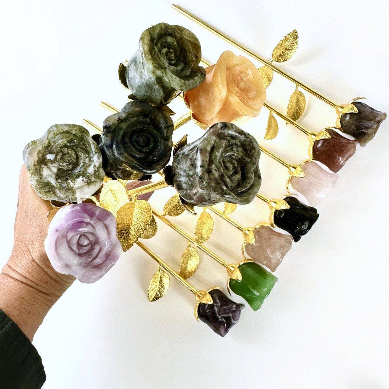 Crystal Rose - Carved Stone -: Labradorite / Gold