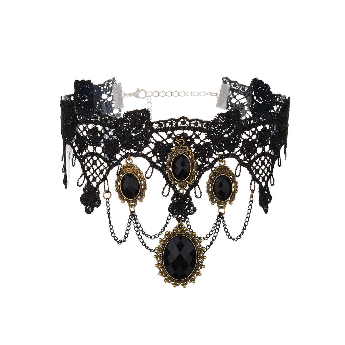 Gothic Lace Rose Choker Necklace with Tassels: YR3866-2