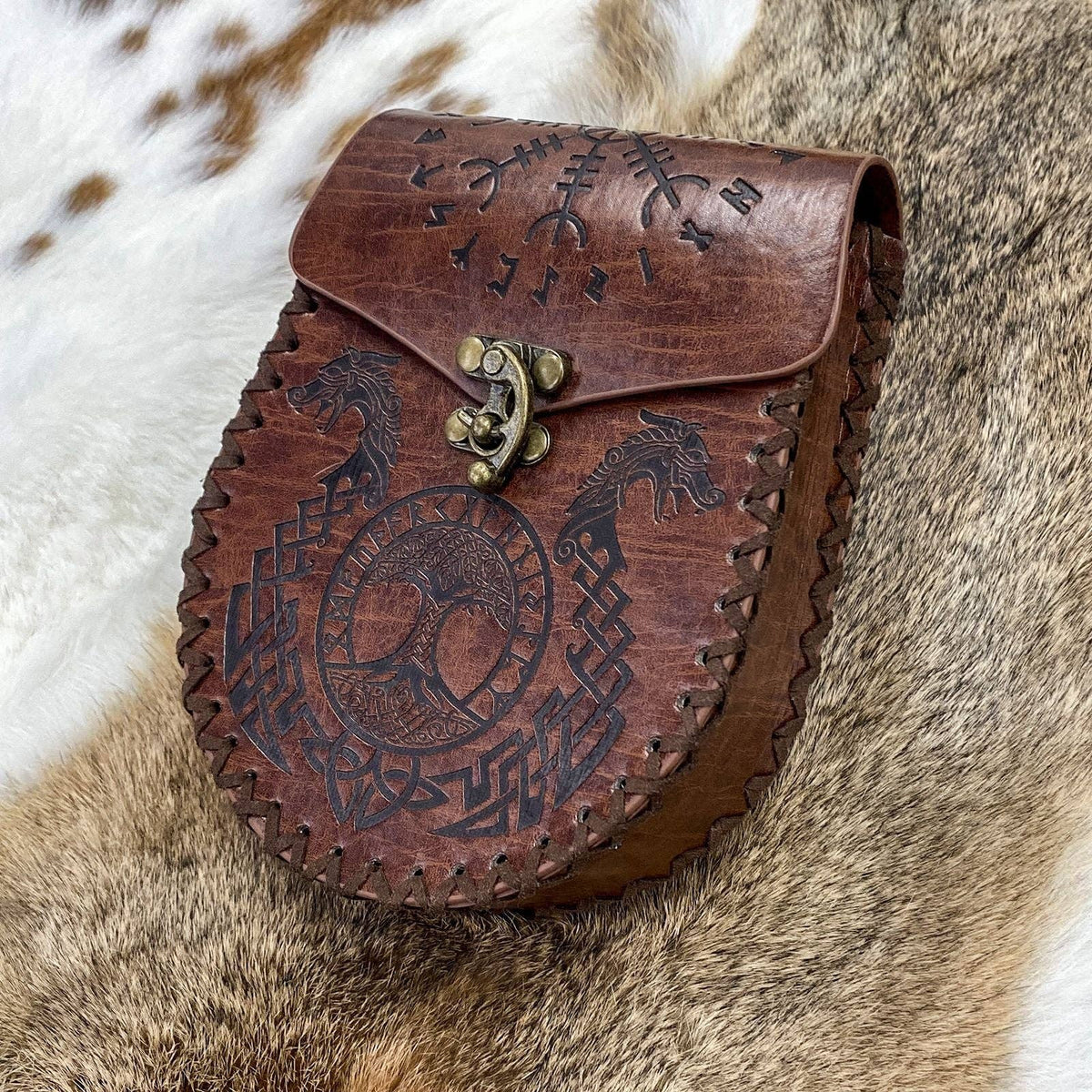 Vintage Viking Style Medieval Belt Wallet Retro Waist Bag: Brown Double Dragon S00064
