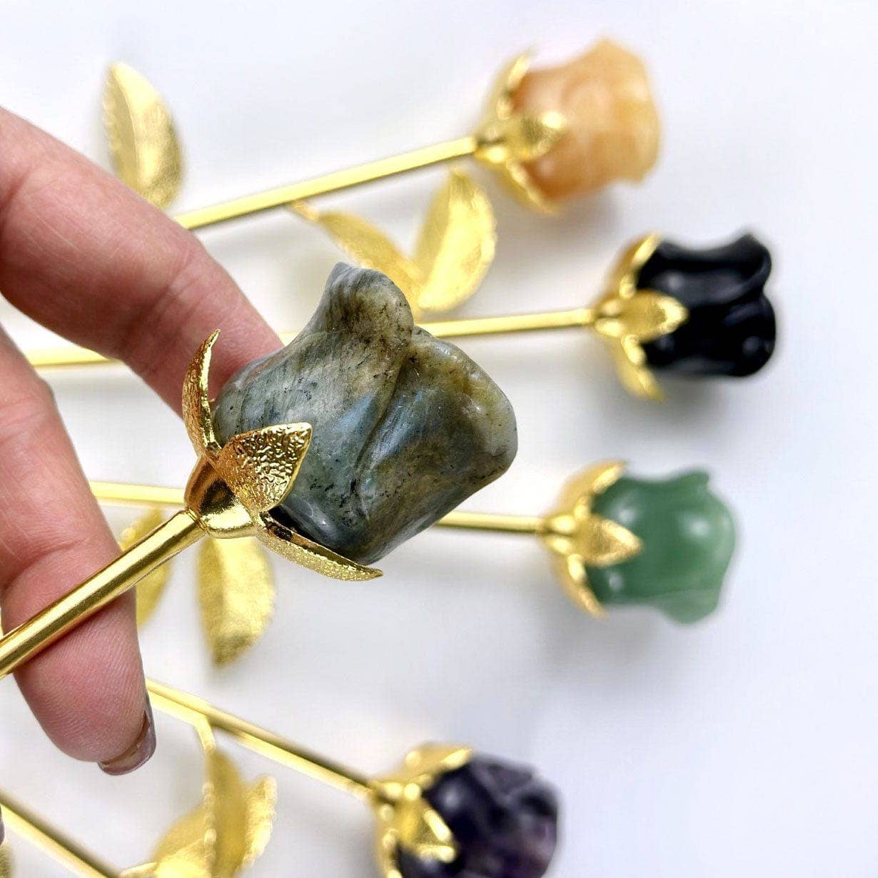 Crystal Rose - Carved Stone -: Labradorite / Gold