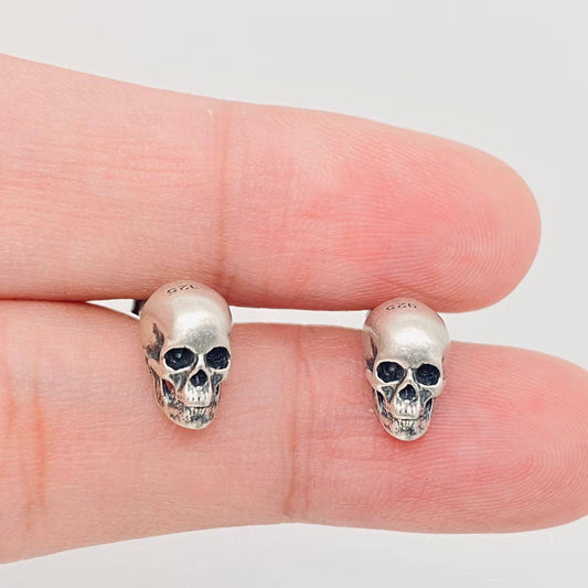 S925 Sterling Silver Gothic Skull Stud Earrings - GT: 1 pair