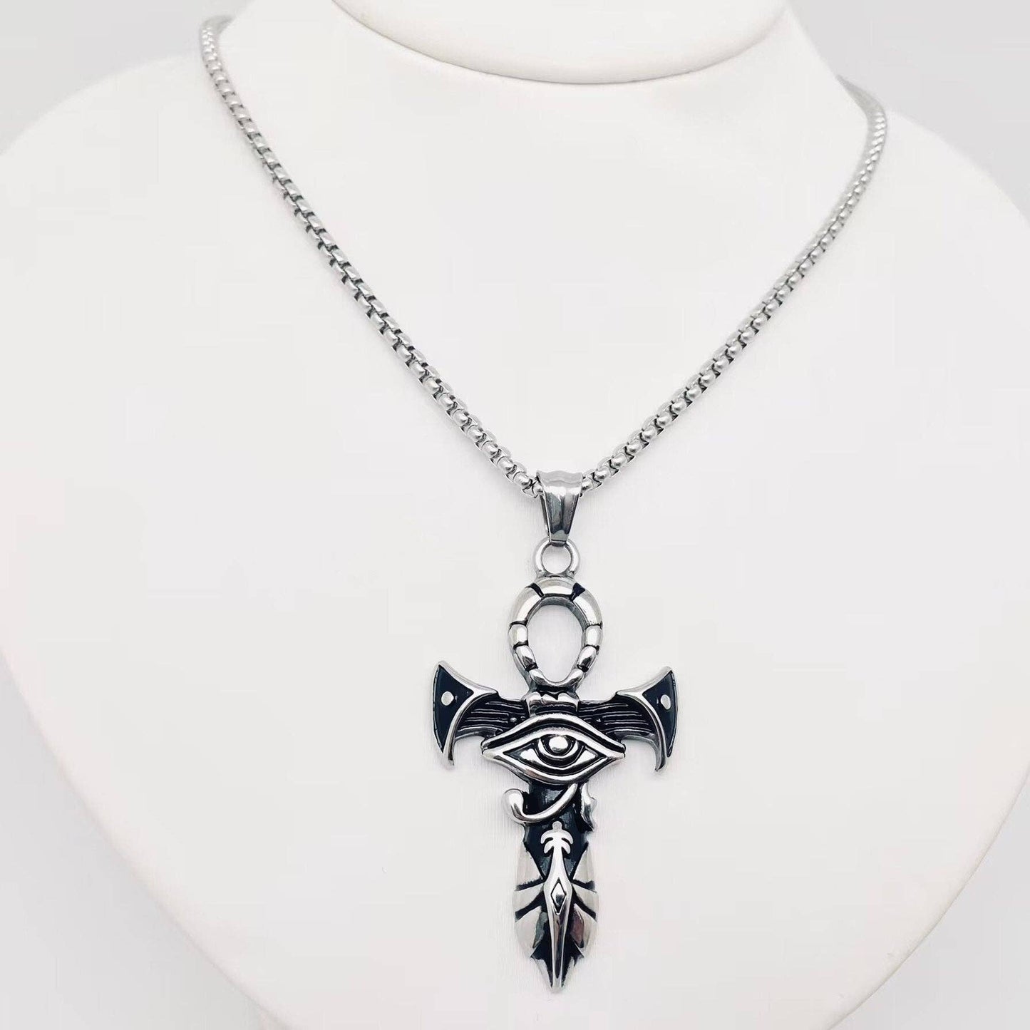 Eye of Horus Anka Cross Stainless SteelNecklace - MJ/MNP: Steel color
