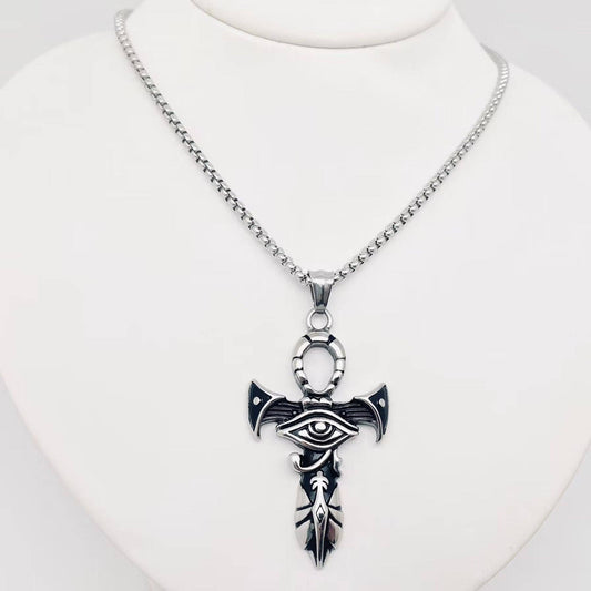 Eye of Horus Anka Cross Stainless SteelNecklace - MJ/MNP: Steel color
