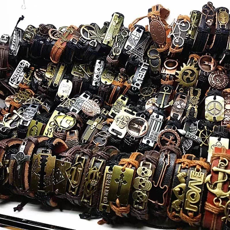 Handcrafted Leather Bracelets Geometric Design Vintage Style: 10pcs Accessories Mix