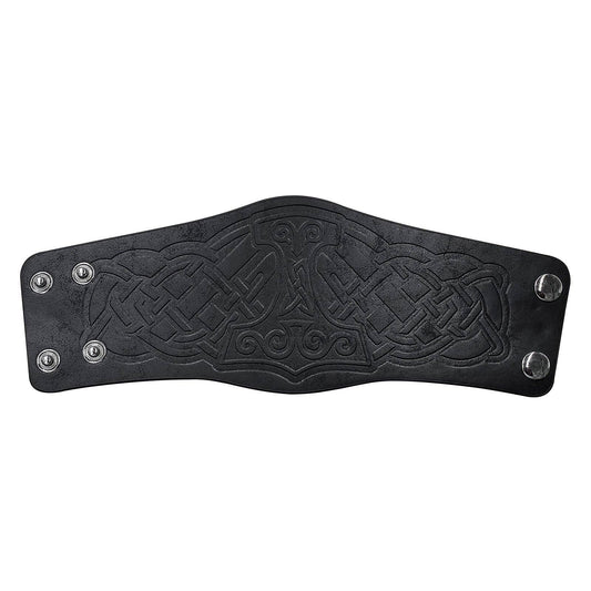 Viking Style Leather Cuff Bracelets with Embossed Design: Style B Hammer Black (Single)