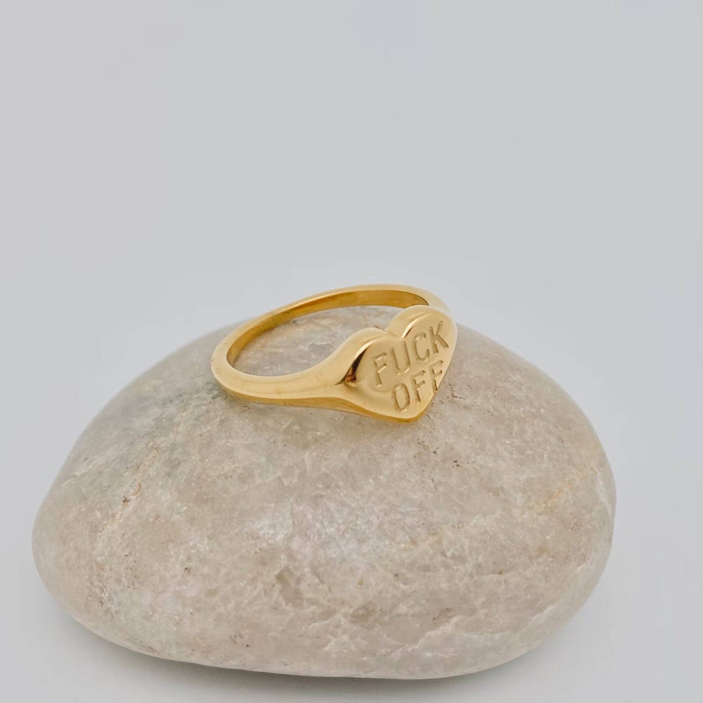 "Fuck Off" Heart-shaped 18K Gold Plated Stee Ring - FGS: 6
