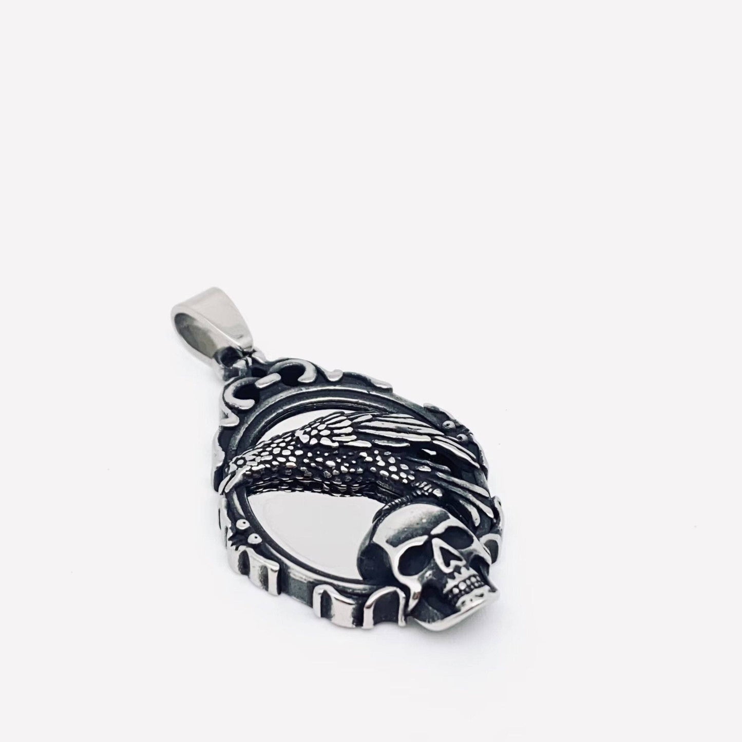 Magic Mirror Crow Standing on Skull Steel Charm - MJ/MNP: Single Pendant