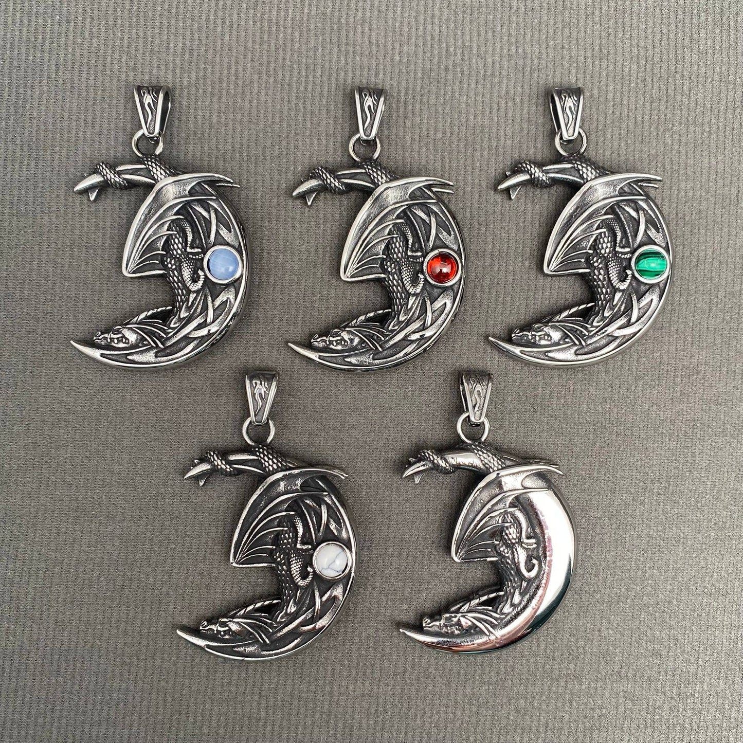 Stone Inlaid Dragon Stainless Steel Pendant - MJ/MNP: B