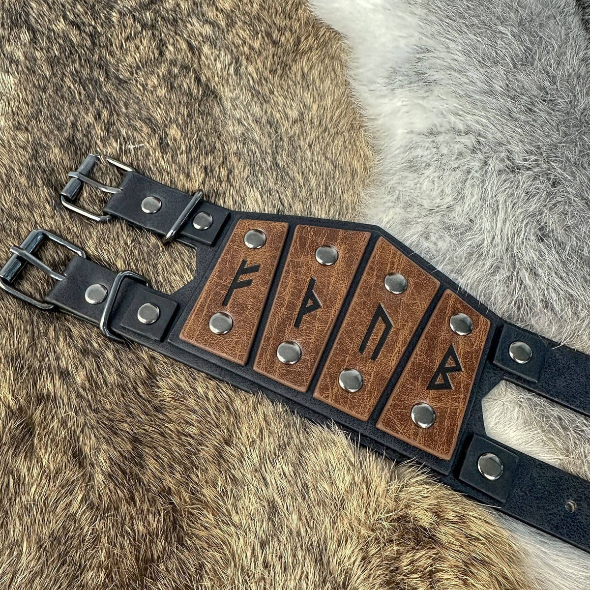 Medieval Rune Leather Bracelet Vintage Nordic Viking Style: Brown B (Single)