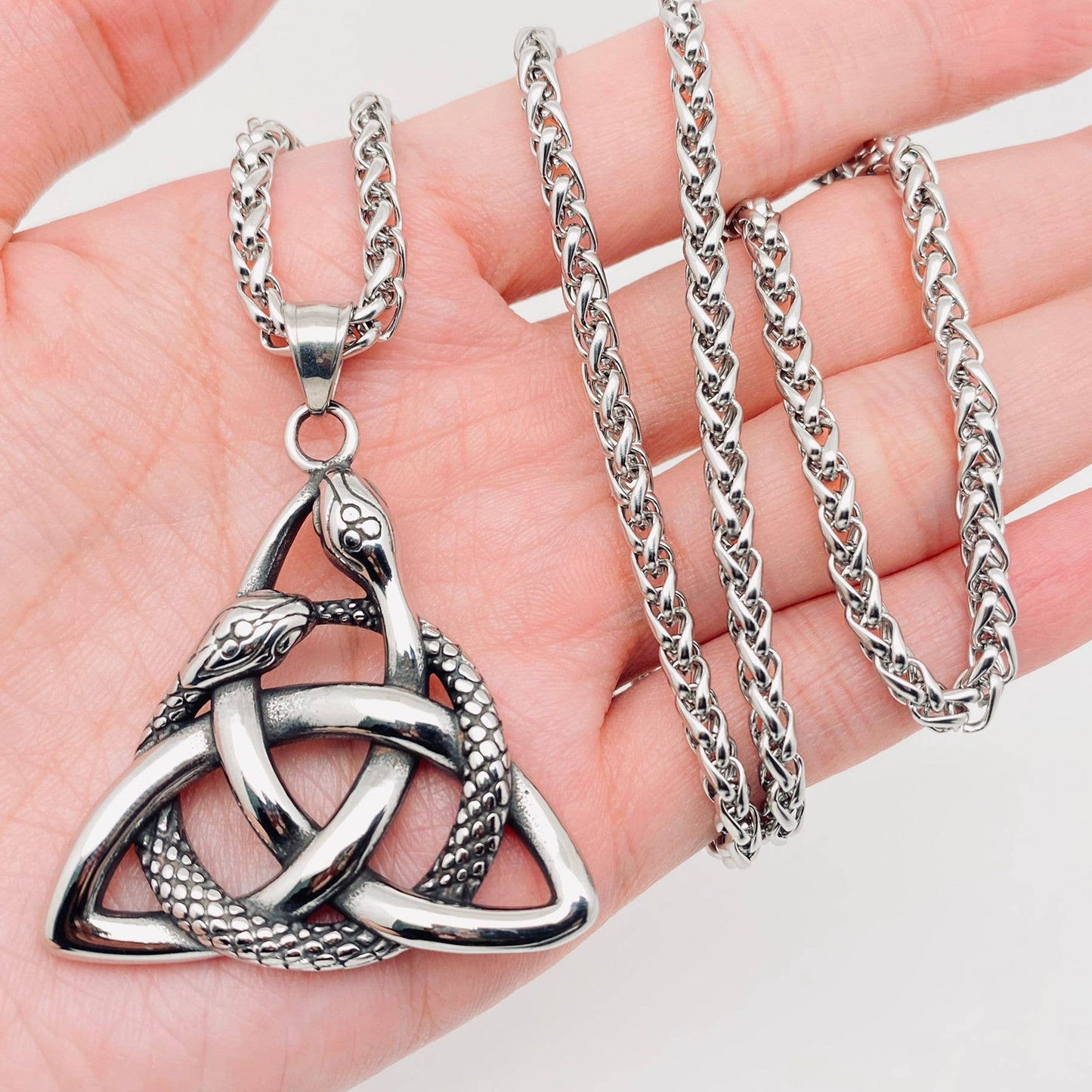 Viking Snake Celtic Knot Stainless Steel Necklace - MJ/MNP: Pendant + chain