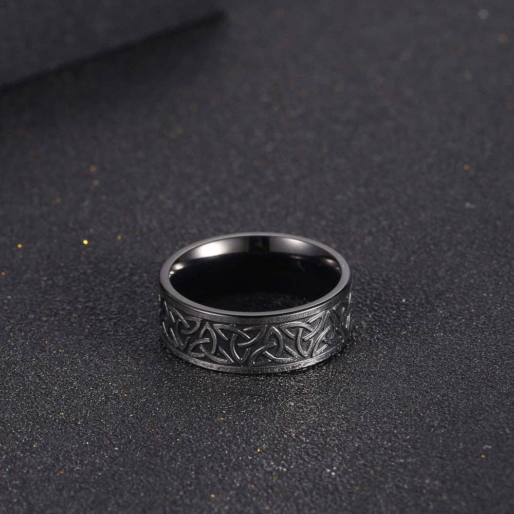 Nordic Viking Graphic Titanium Steel Ring Retro Geometric Men's Band: US 10