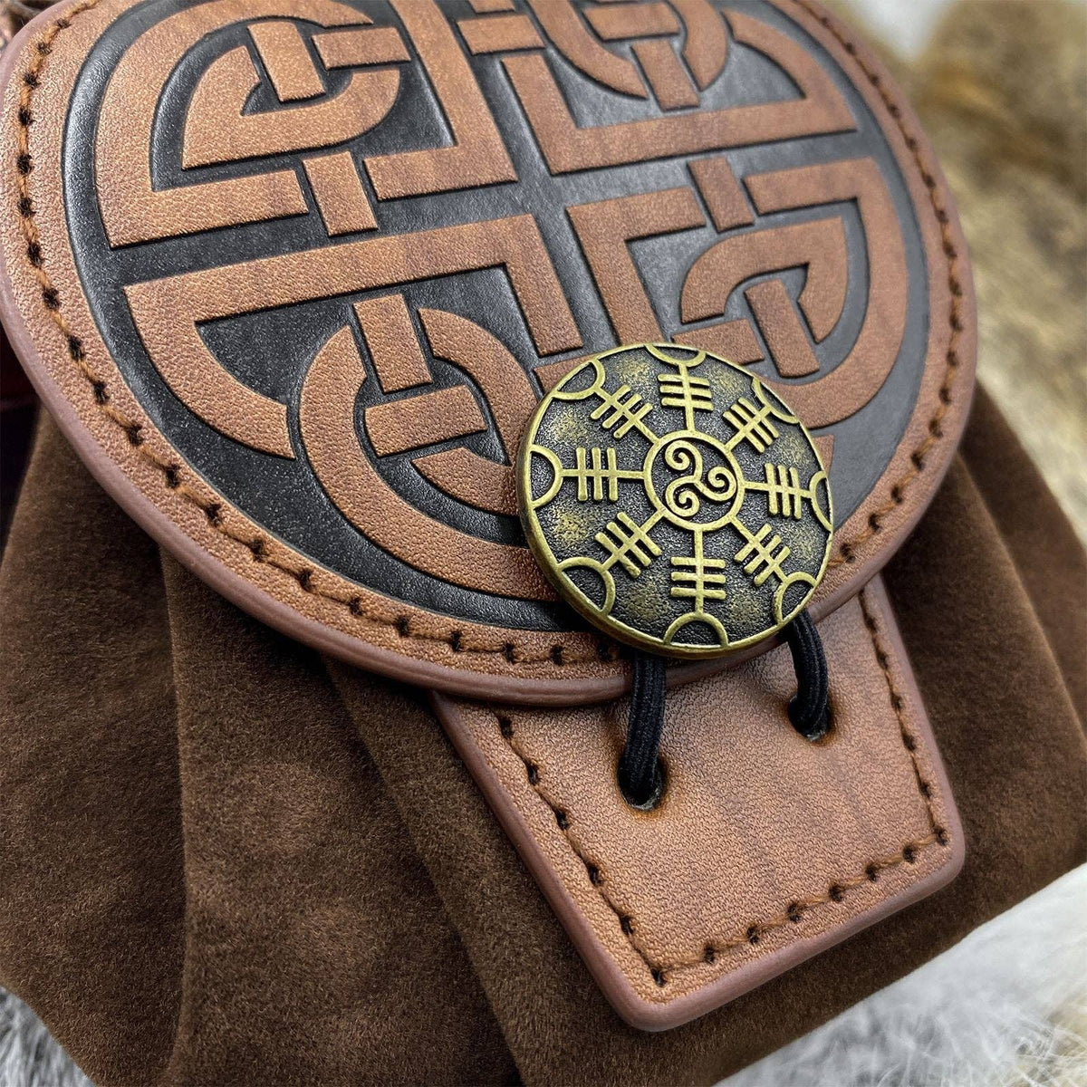 Medieval Disc Pouch Bag Nordic Viking Vintage Style: Style C Round Knot Brown