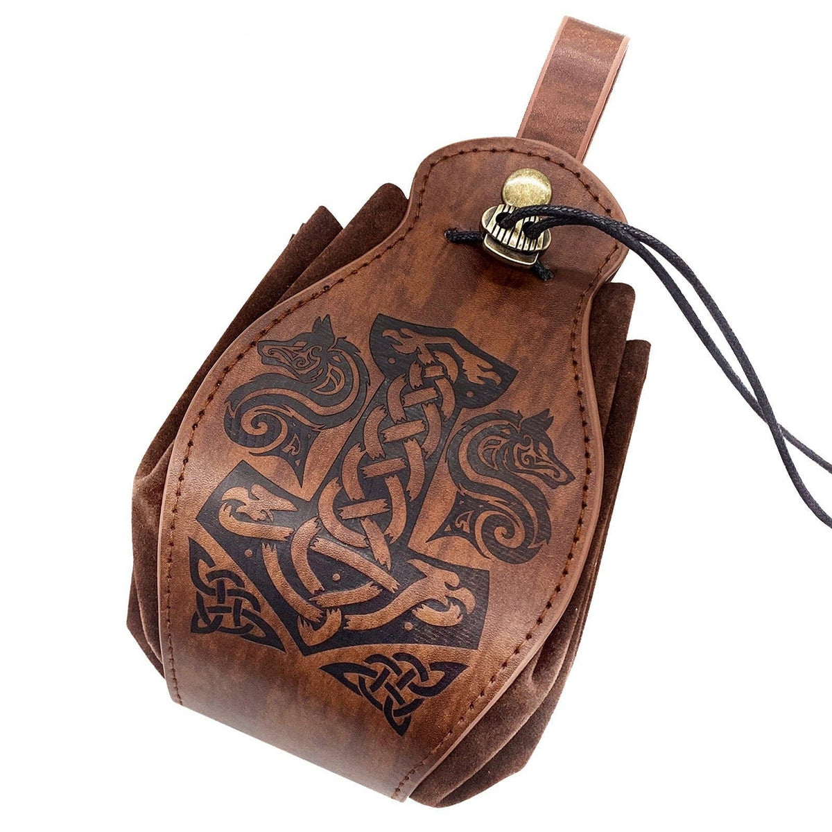 Viking Style Medieval Leather Pouch Belt Bag: Brown Spear S00113