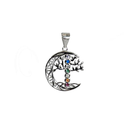 (PC)STERLING SILVER - PENDANT CHAKRA TREE MOON 0.85"