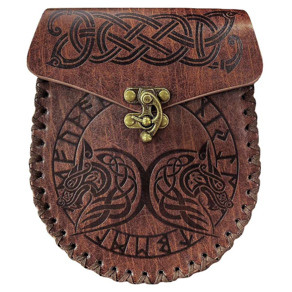 Vintage Viking Style Medieval Belt Wallet Retro Waist Bag: Brown Double Dragon S00064