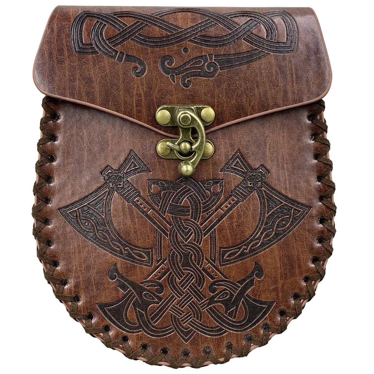 Vintage Viking Style Medieval Belt Wallet Retro Waist Bag: Brown Double Dragon S00064