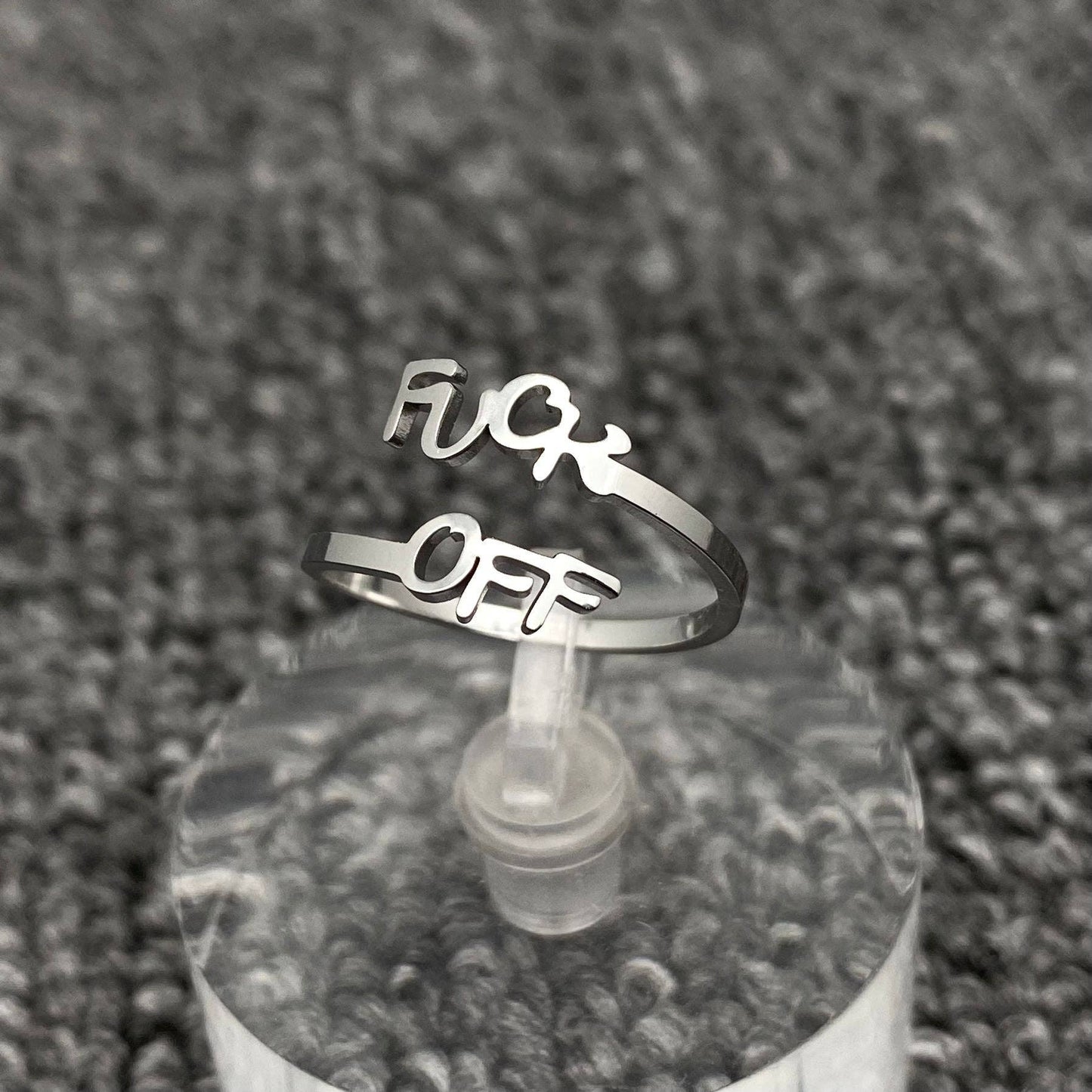 'Fuck OFF' Gold-plated Stainless steel  Adjustable Ring - FGS: Steel color