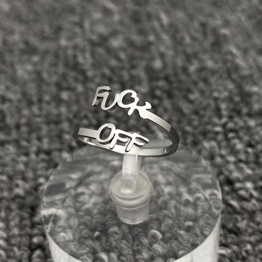 'Fuck OFF' Gold-plated Stainless steel  Adjustable Ring - FGS: Steel color
