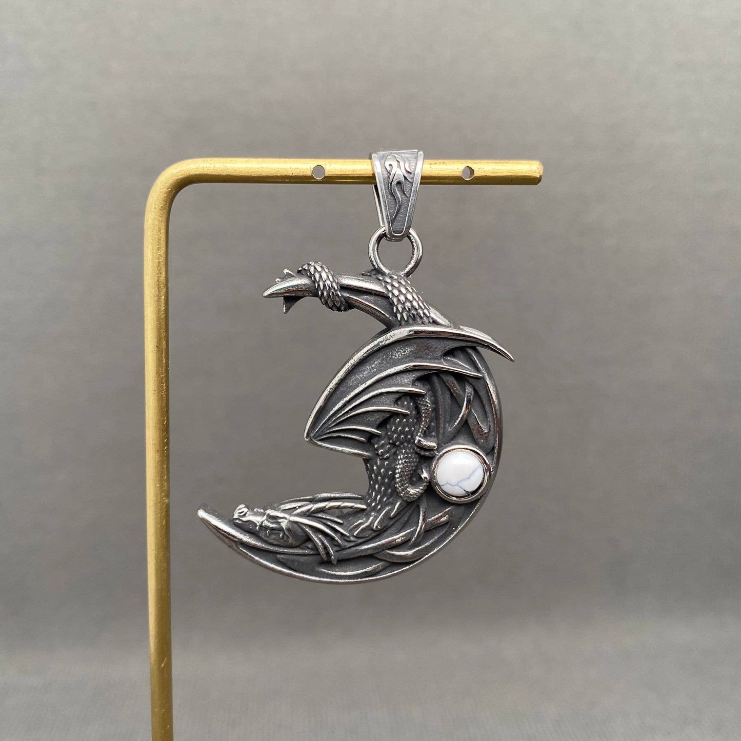 Stone Inlaid Dragon Stainless Steel Pendant - MJ/MNP: B