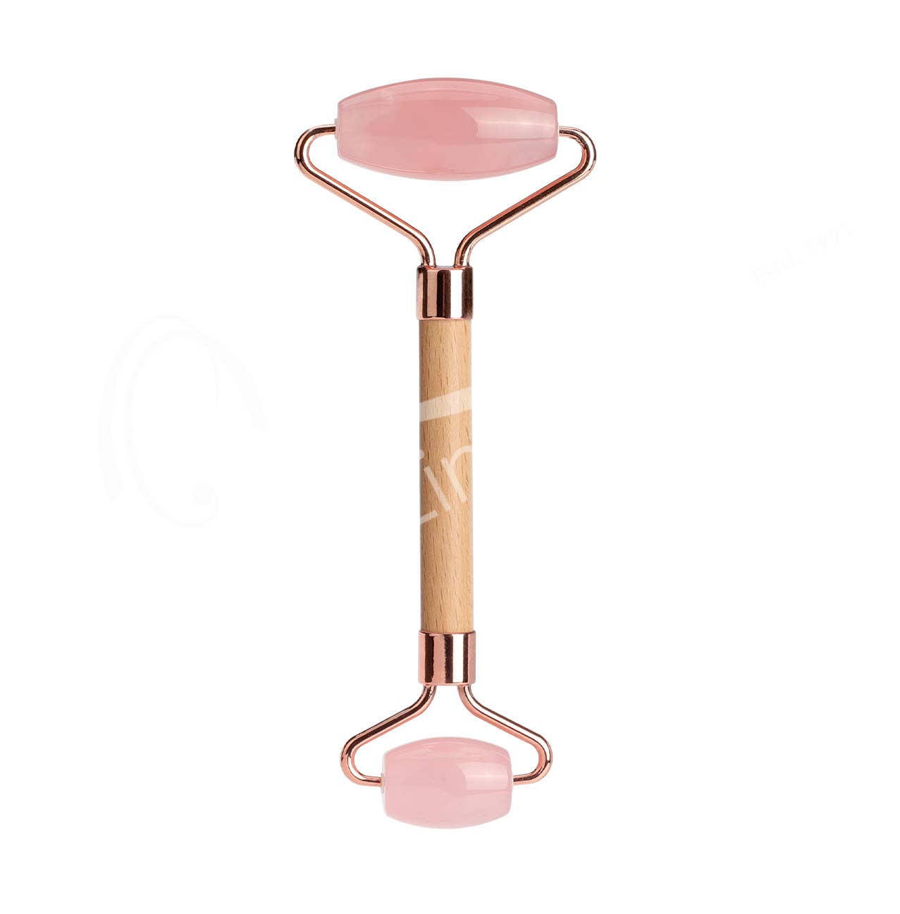 (PC)MASSAGER ROLLER - WOODEN HANDLE ROSE QUARTZ 5.75"L
