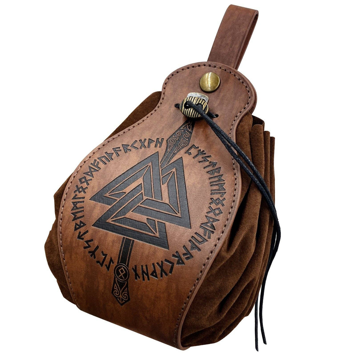 Viking Style Medieval Leather Pouch Belt Bag: Brown Spear S00113
