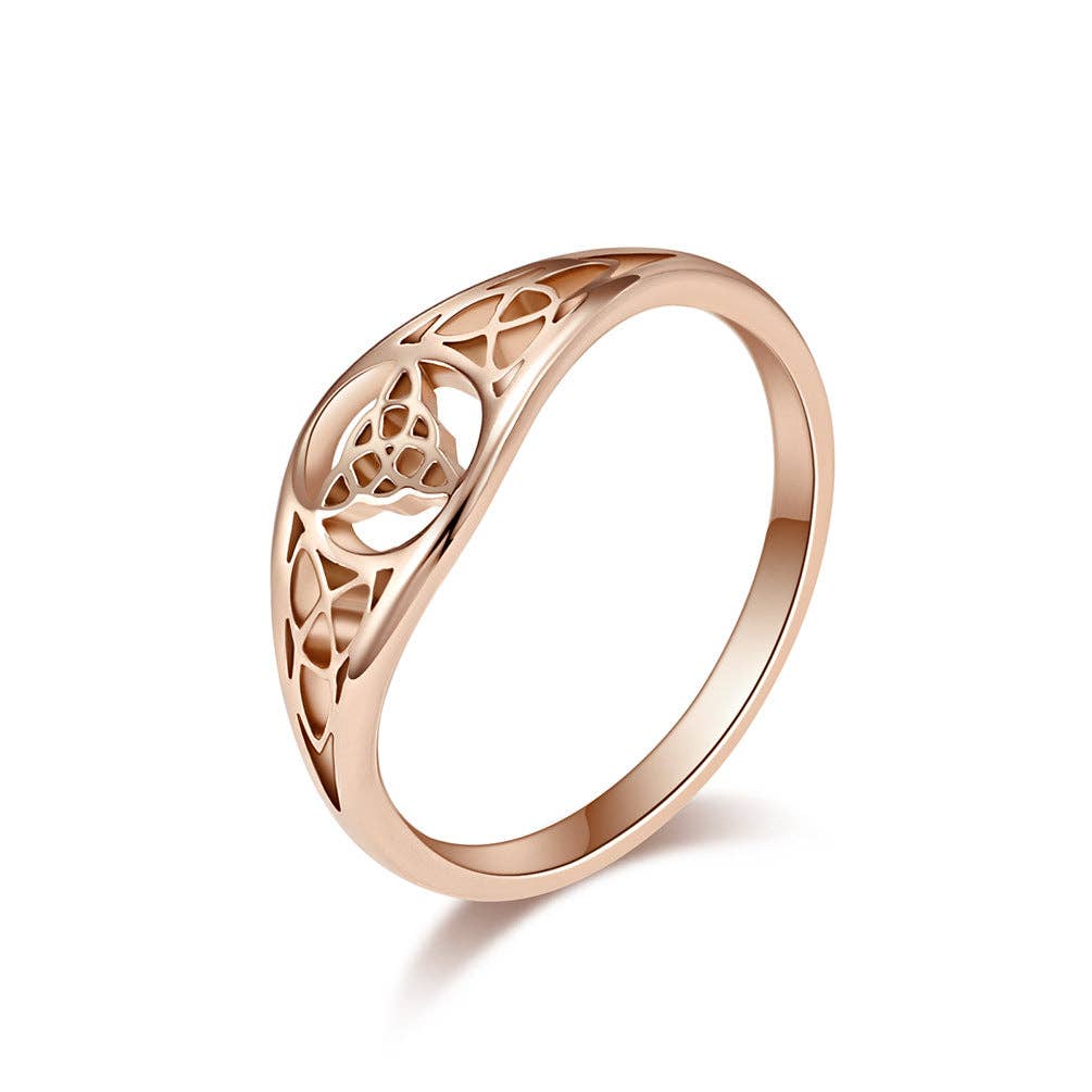 Viking Triangular Knot Hollow Titanium Steel Ring for Women: Steel / 7#