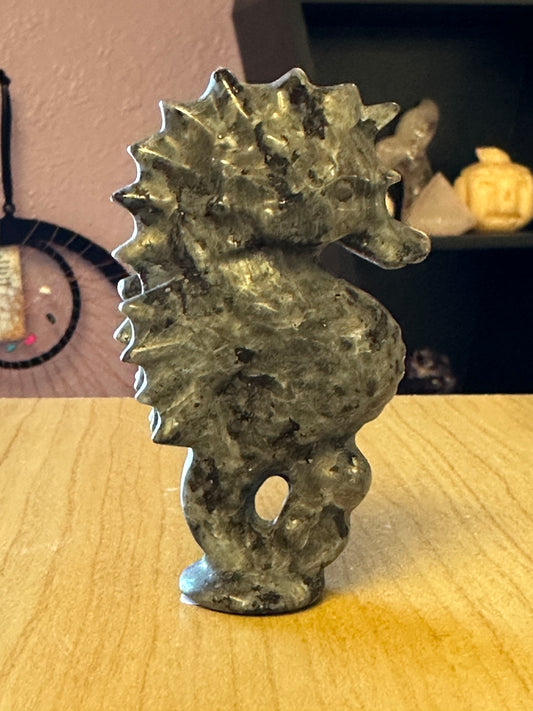 Larvikite Seahorse Carving