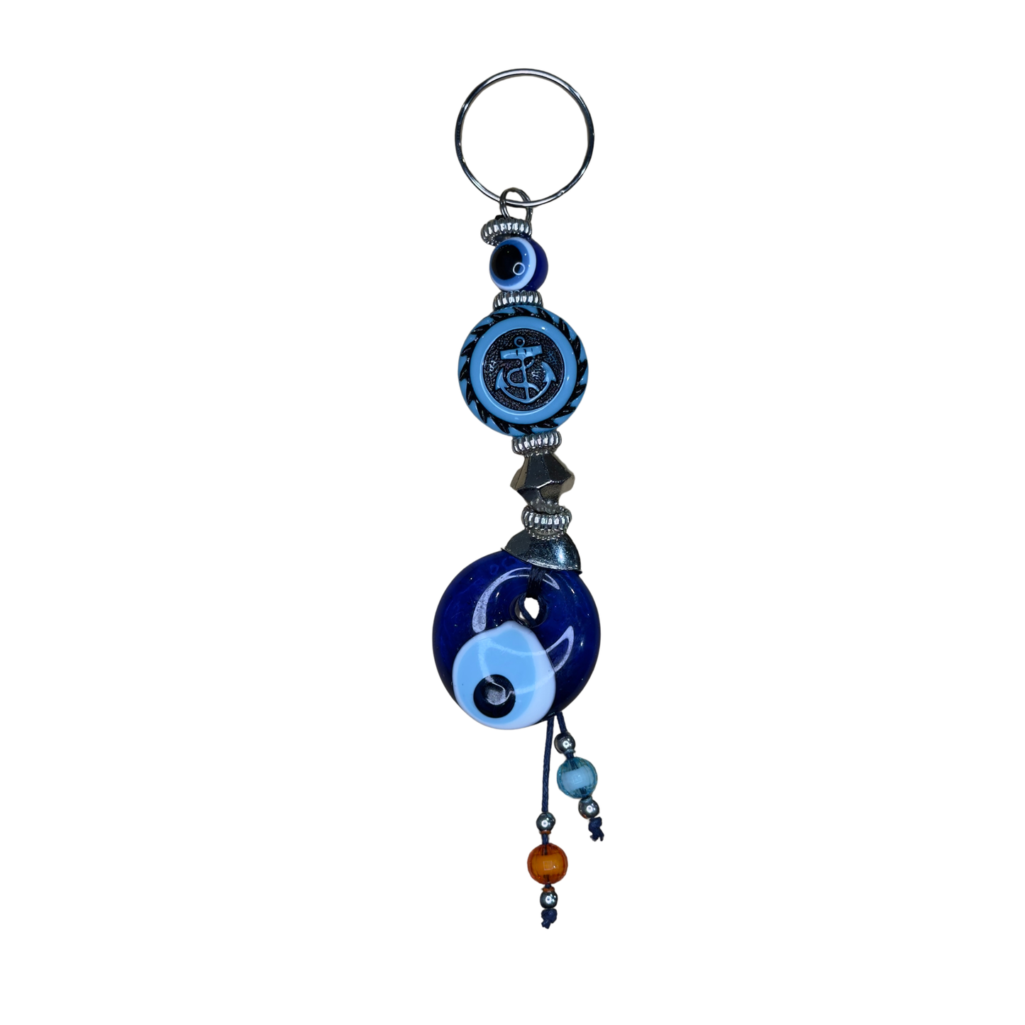Handmade Glass Evil Eye Keychain – Turkish Key Ring – Assorted Blue Glass Keychain