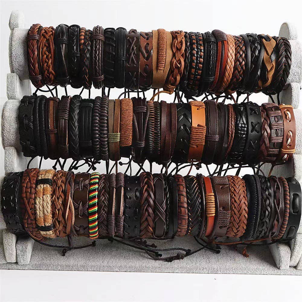Handcrafted Leather Bracelets Geometric Design Vintage Style: 10pcs Accessories Mix