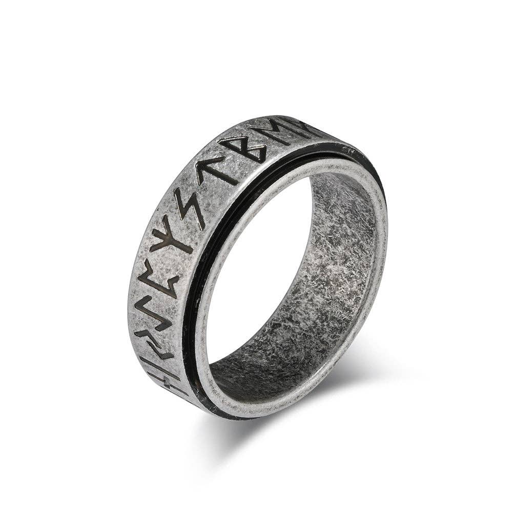 Nordic Viking Rune Rotating Stress Relief Titanium Steel Ring Unisex Jewelry: Antique Silver / 9#