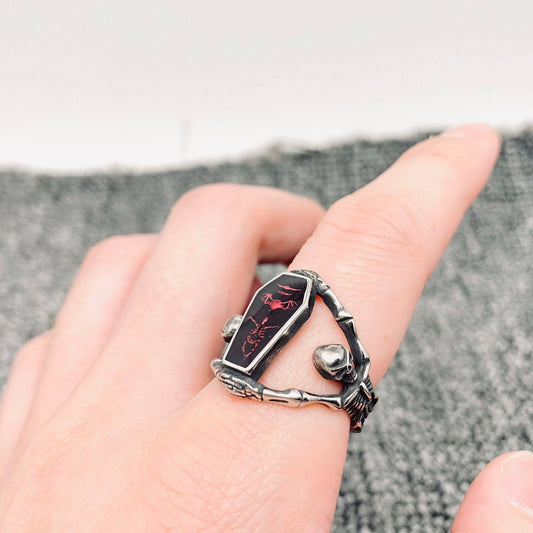 Vampire Coffin Gothic Stainless Steel Ring - MJ/MR: 10