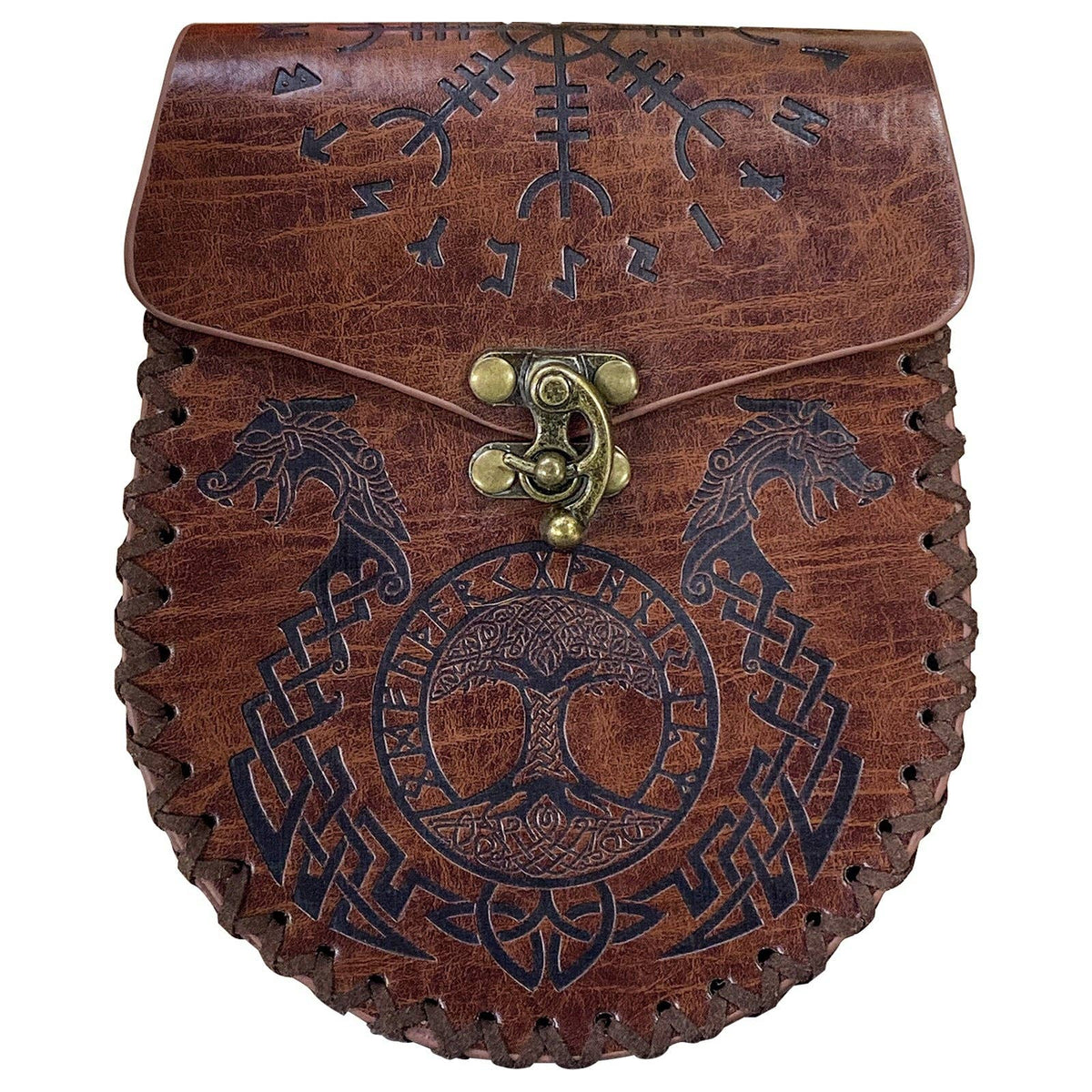 Vintage Viking Style Medieval Belt Wallet Retro Waist Bag: Brown Double Dragon S00064
