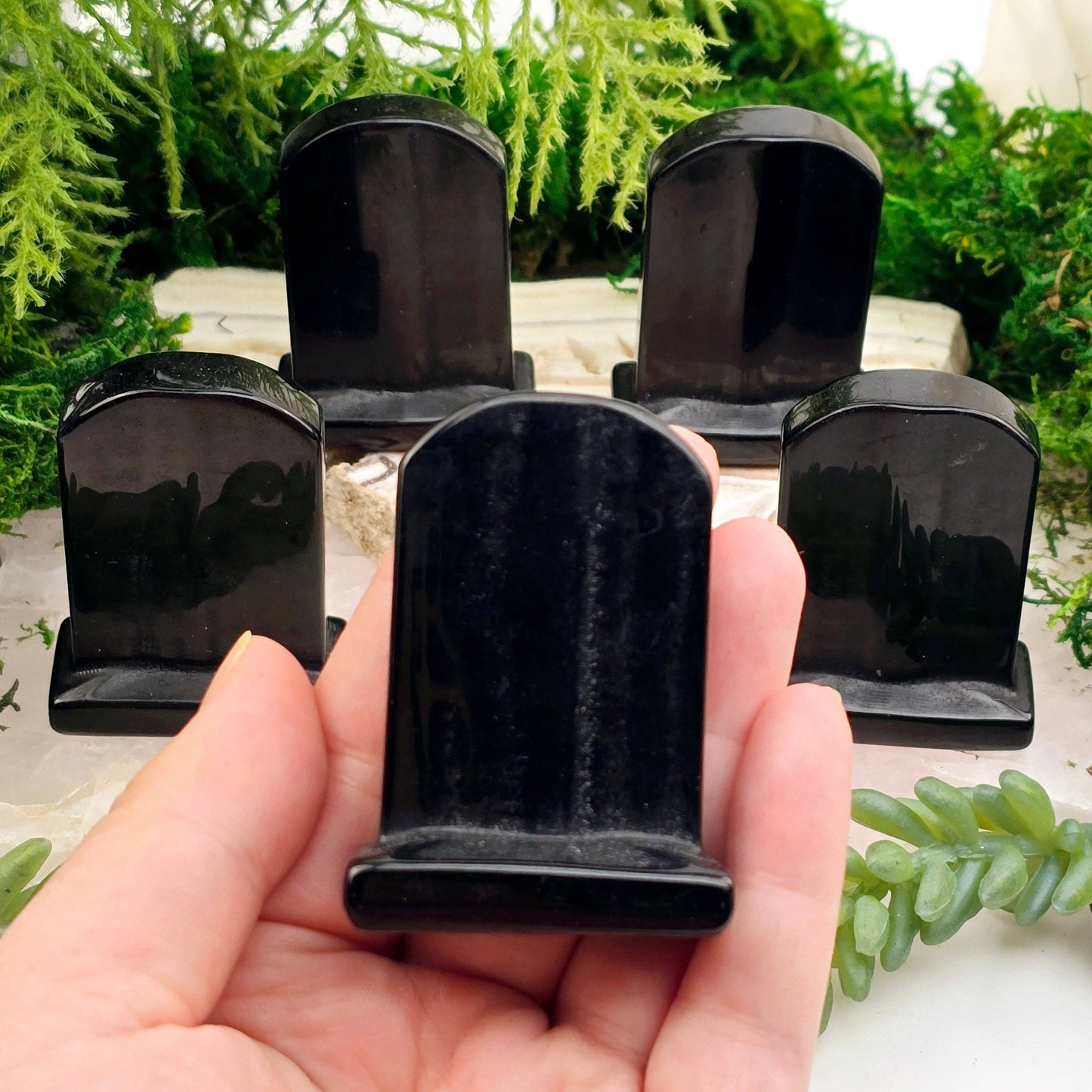 Black Obsidian Crystal Tombstone Halloween Decor