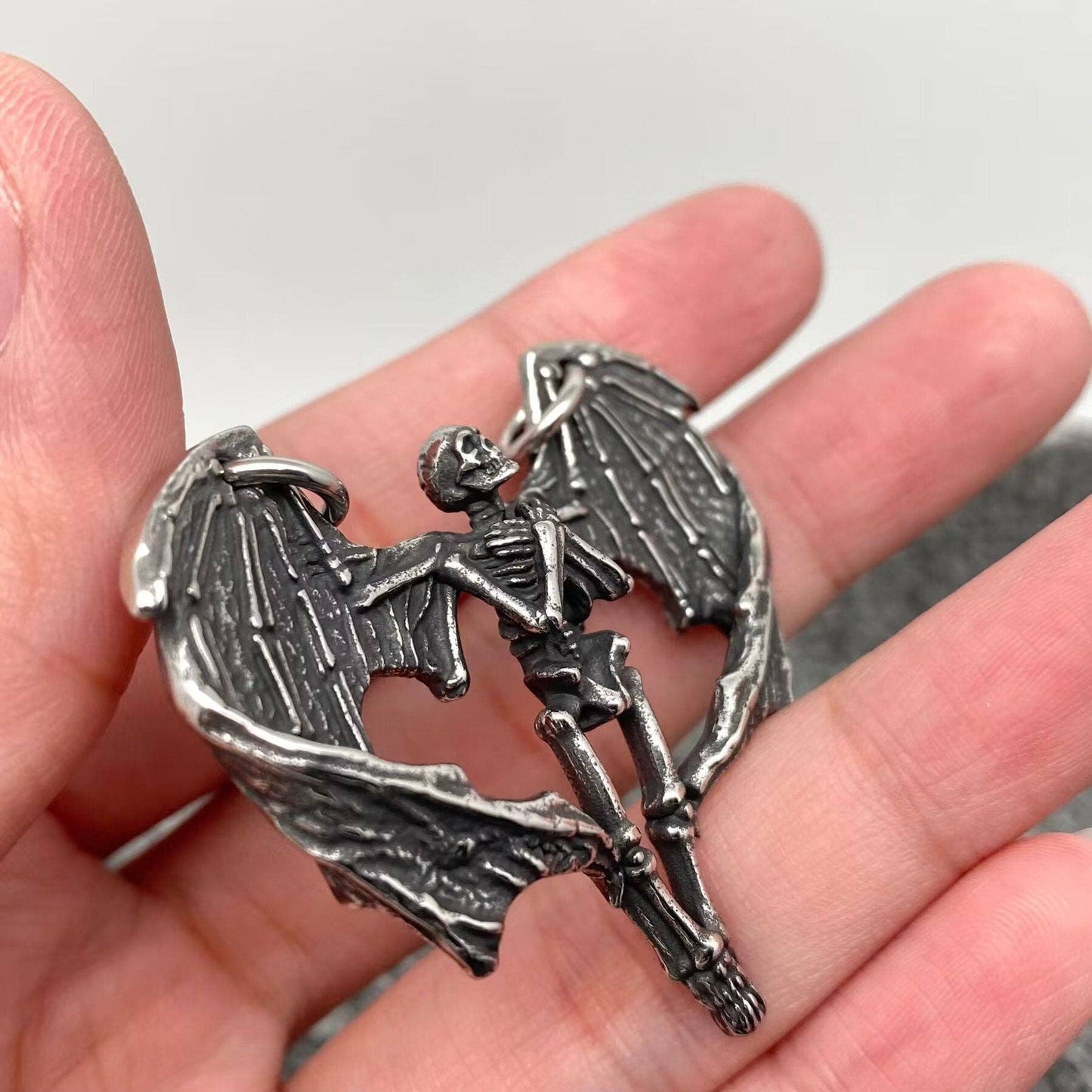 Gothic Stainless Steel Demon Wings Skull Craft Charm -MJ/MNP