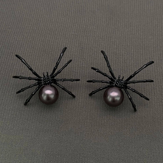 Gothic Black Spider Post Earrings - GT