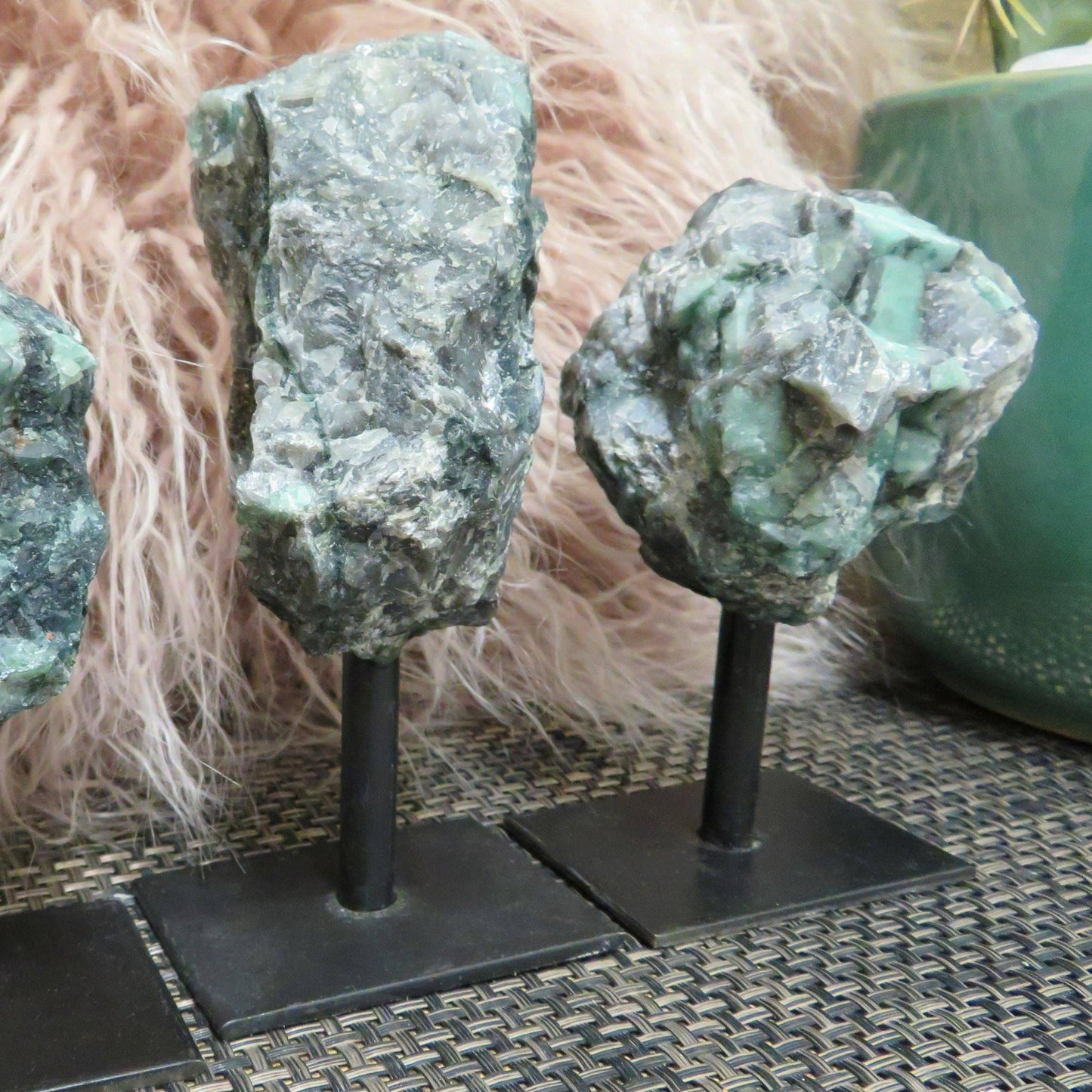 Crystal Emerald on Metal Stand - Raw Emerald Chunk (RK3-05)