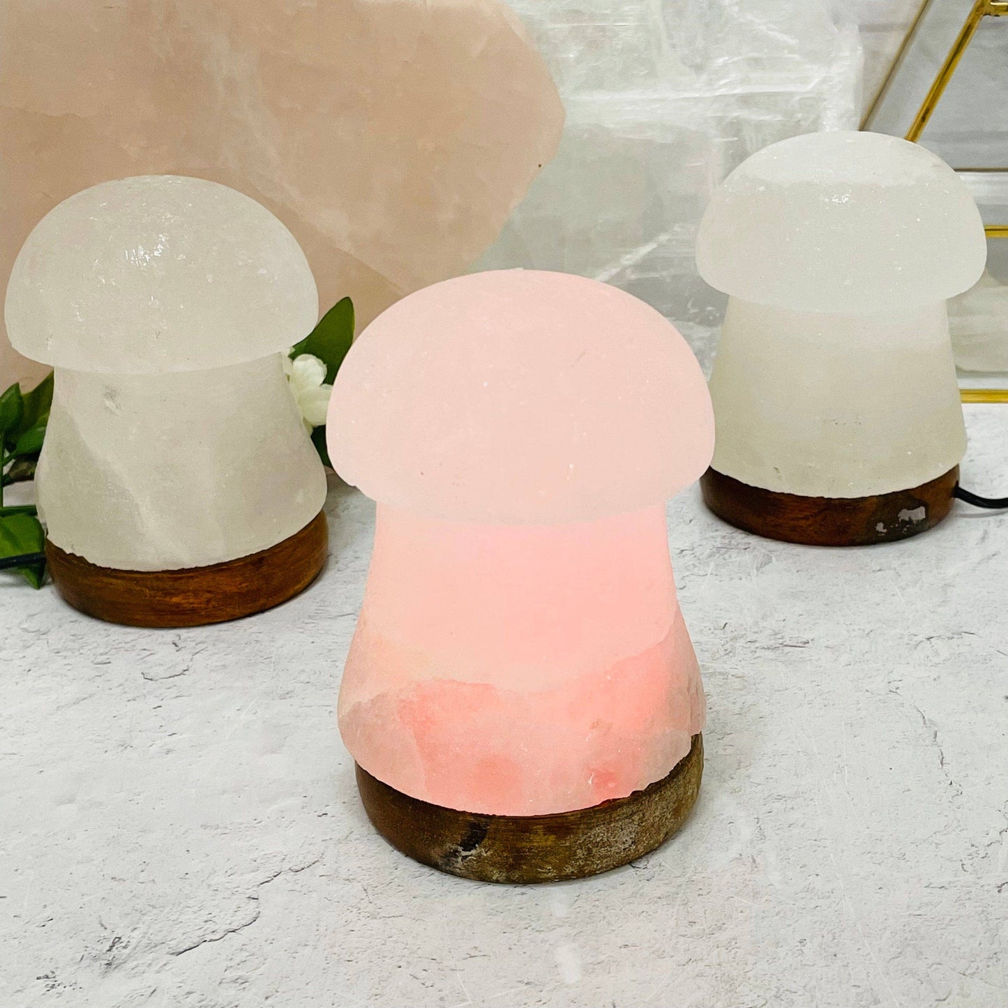 Crystal Himalayan Salt White Mushroom Lamp - Color Changing