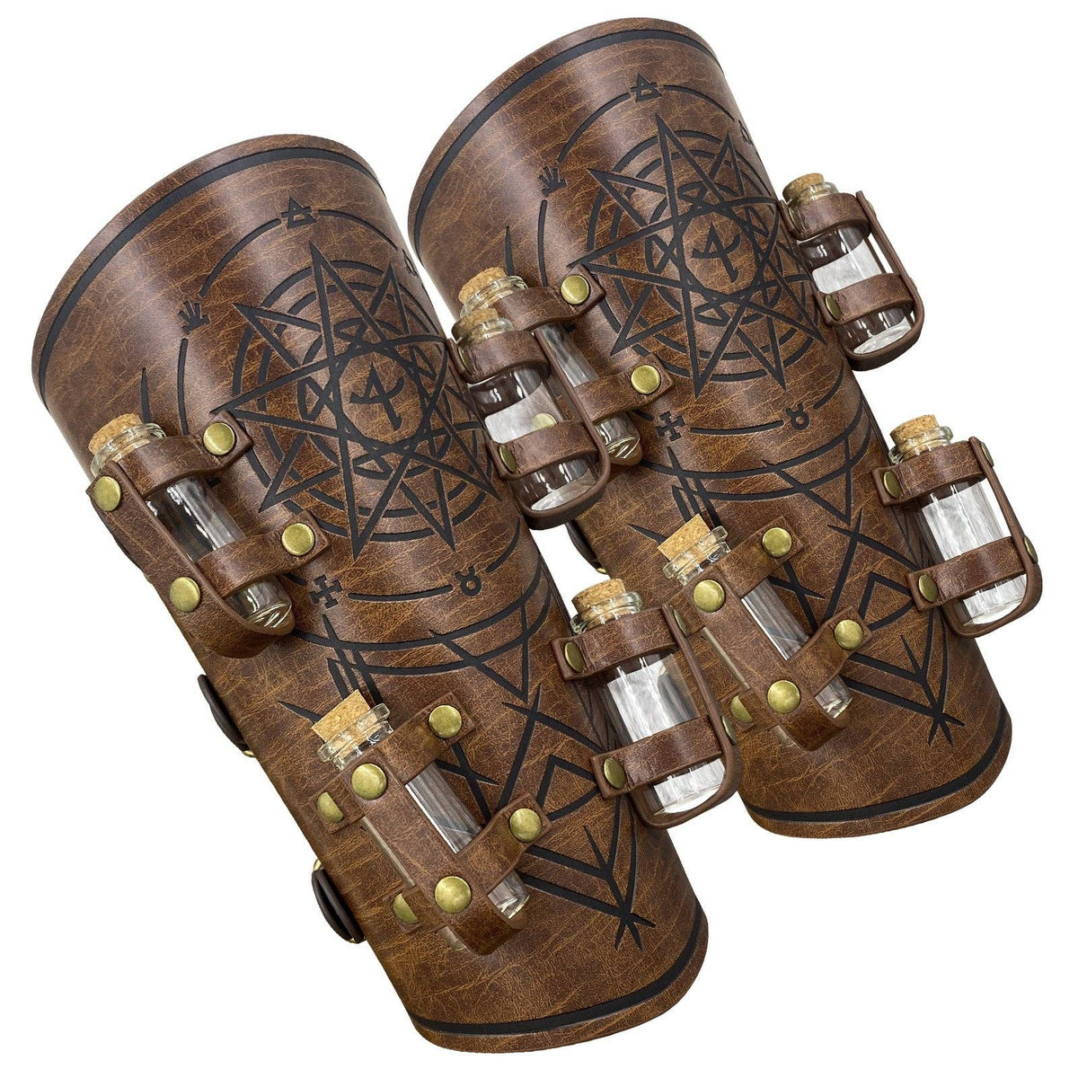 Medieval Alchemist Vial Cuff Bracelets Vintage Nordic Viking Style: Brown