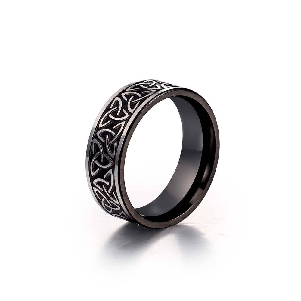 Nordic Viking Graphic Titanium Steel Ring Retro Geometric Men's Band: US 10