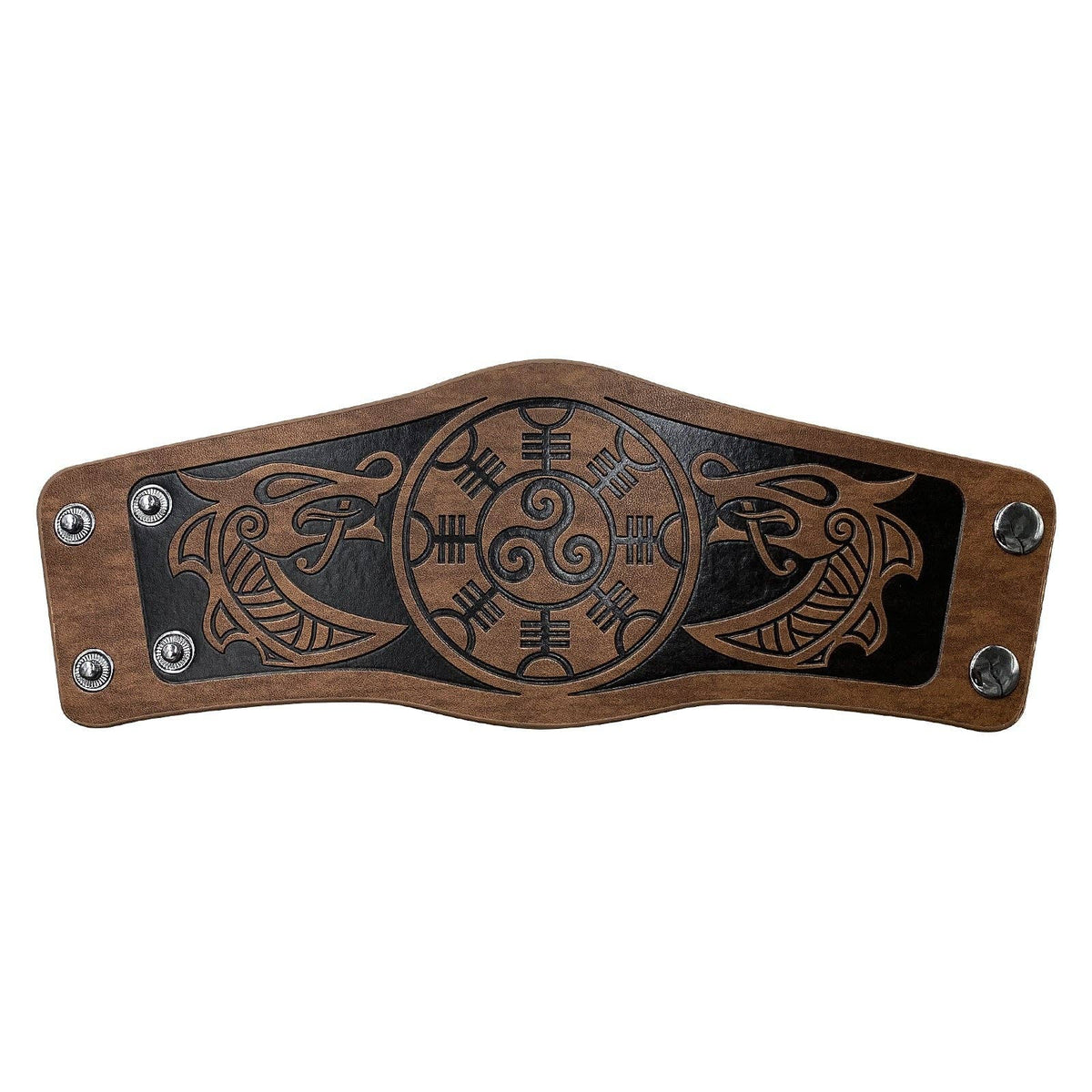 Viking Style Leather Cuff Bracelets with Embossed Design: Style A Dragon Black (Single)