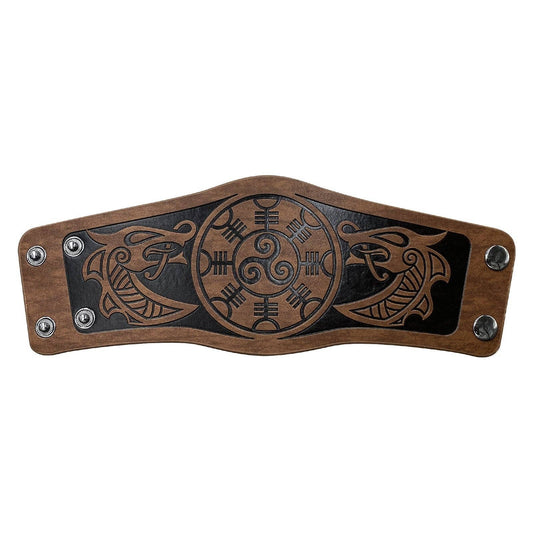 Viking Style Leather Cuff Bracelets with Embossed Design: Style A Dragon Brown (Single)