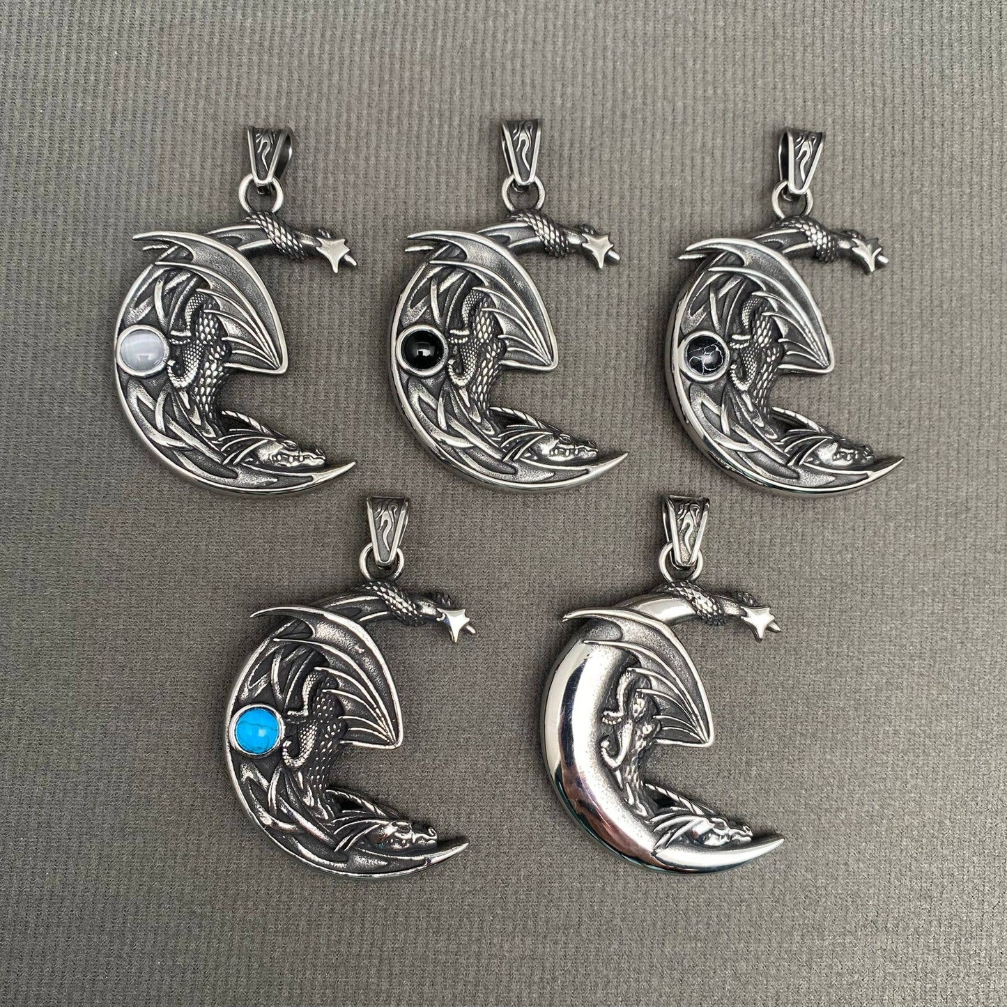 Stone Inlaid Dragon Stainless Steel Pendant - MJ/MNP: B