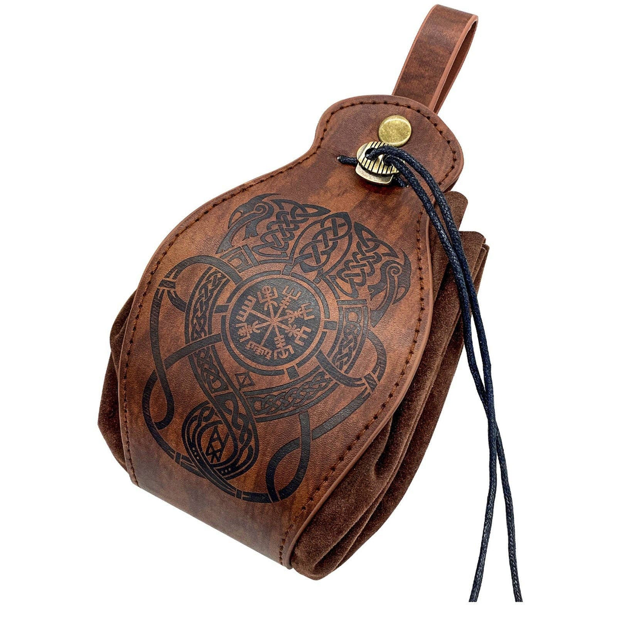 Viking Style Medieval Leather Pouch Belt Bag: Brown Spear S00113