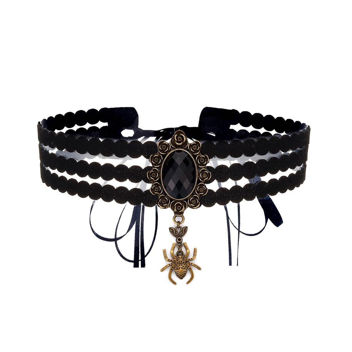 Gothic Lace Rose Choker Necklace with Tassels: YR3859-1