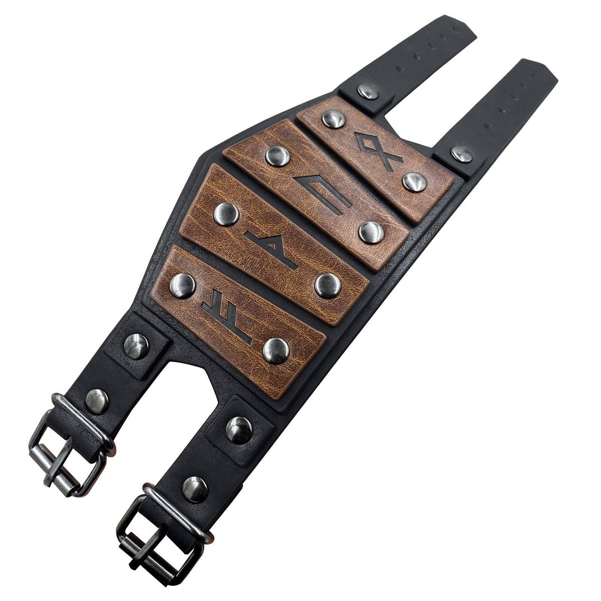 Medieval Rune Leather Bracelet Vintage Nordic Viking Style: Brown B (Single)