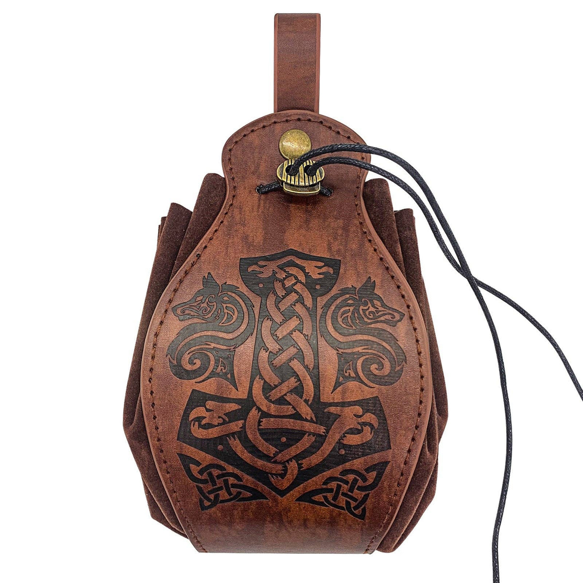 Viking Style Medieval Leather Pouch Belt Bag: Brown Spear S00113