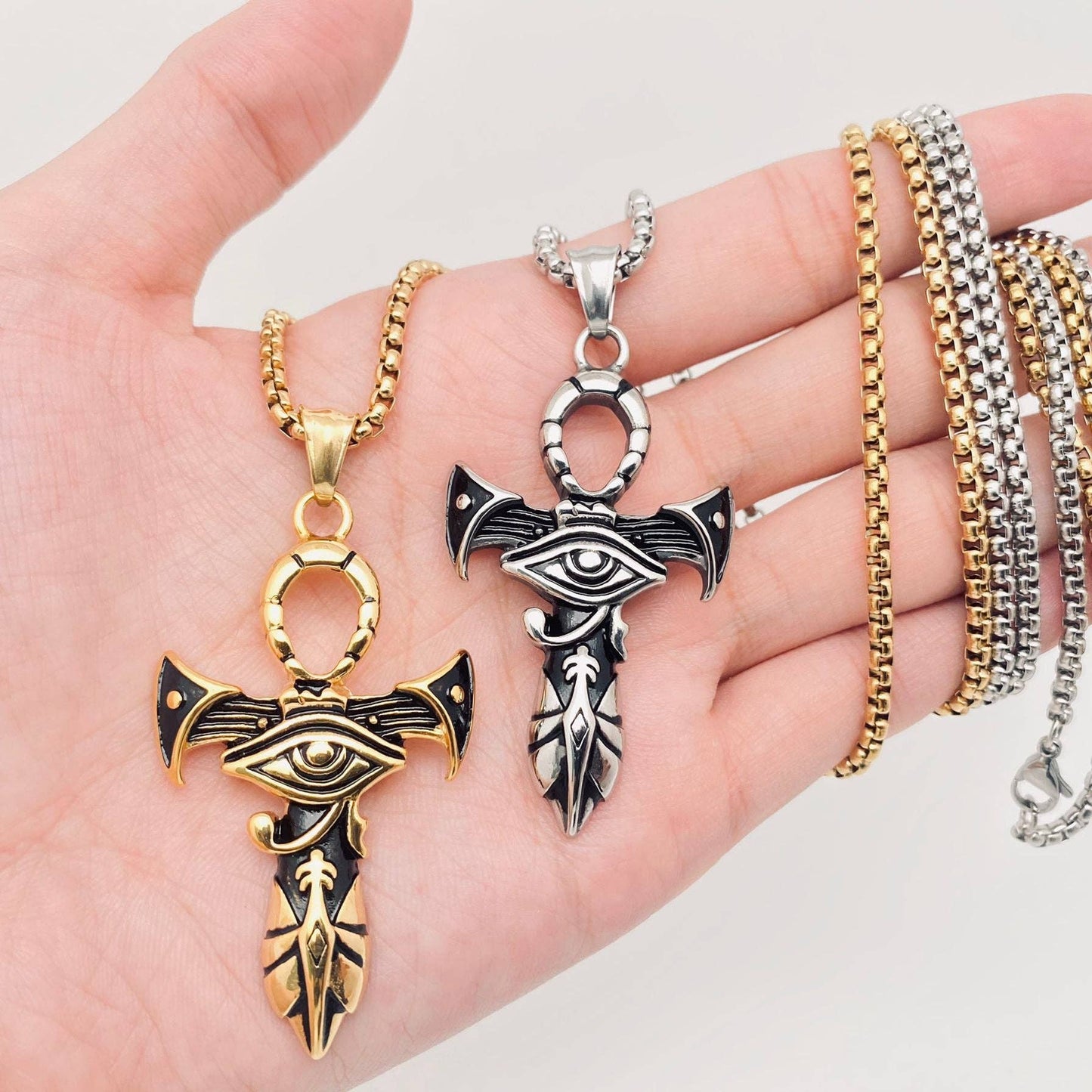 Eye of Horus Anka Cross Stainless SteelNecklace - MJ/MNP: Steel color
