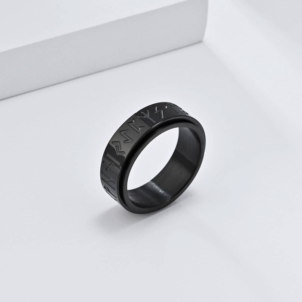 Nordic Viking Rune Rotating Stress Relief Titanium Steel Ring Unisex Jewelry: Antique Silver / 9#