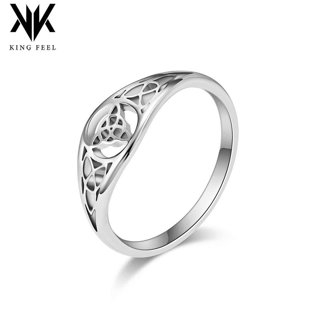 Viking Triangular Knot Hollow Titanium Steel Ring for Women: Steel / 7#