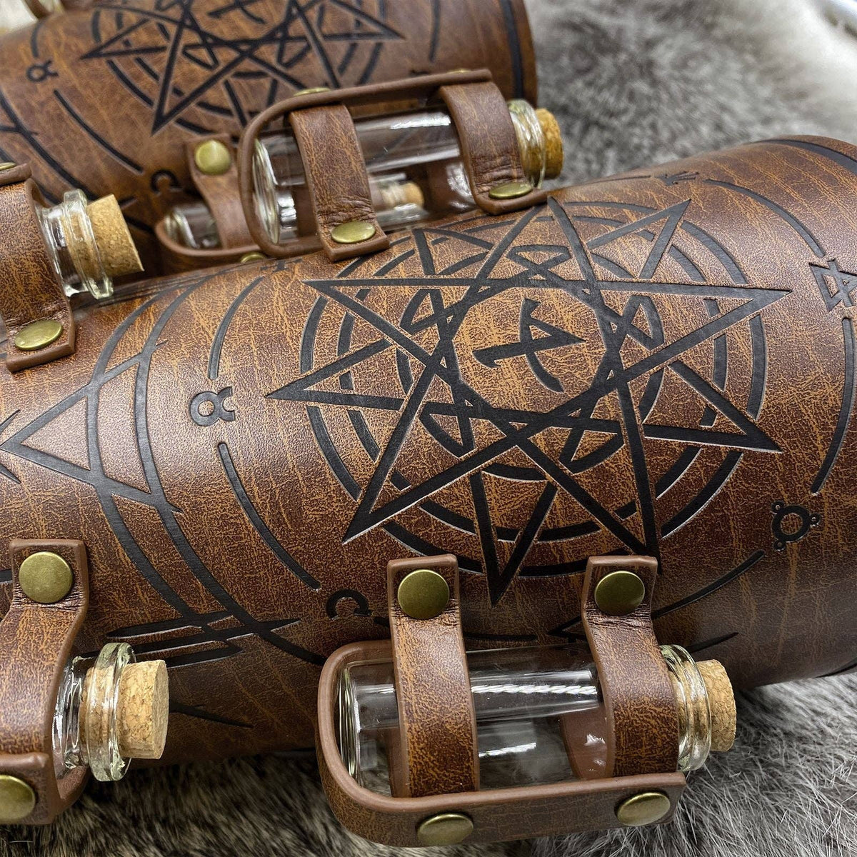 Medieval Alchemist Vial Cuff Bracelets Vintage Nordic Viking Style: Brown